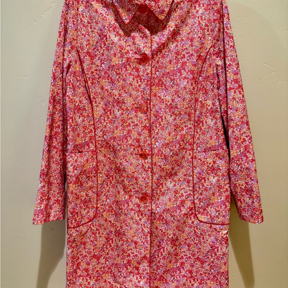 Vintage Floral Pink Button-Up trench coat sz large